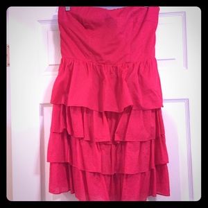 Express Strapless Tiered Ruffle Dress, Magenta, 8.